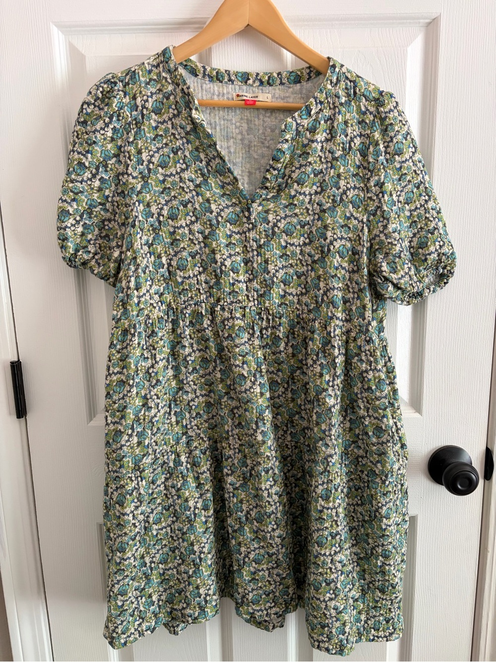 Marine Layer Jamie Short Sleeve Cotton Mini Dress in Boho Ditsy Print - Size L